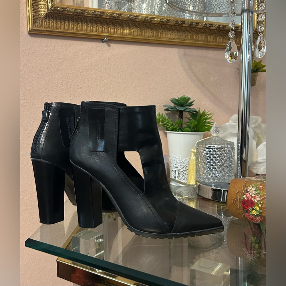 Tibi Black Leather Cutout Heeled Boots Size 39.5